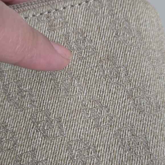 Dooney and Borke Mini Canvas Beige Monogram Leather Pull Pouch - Picture 2 of 12